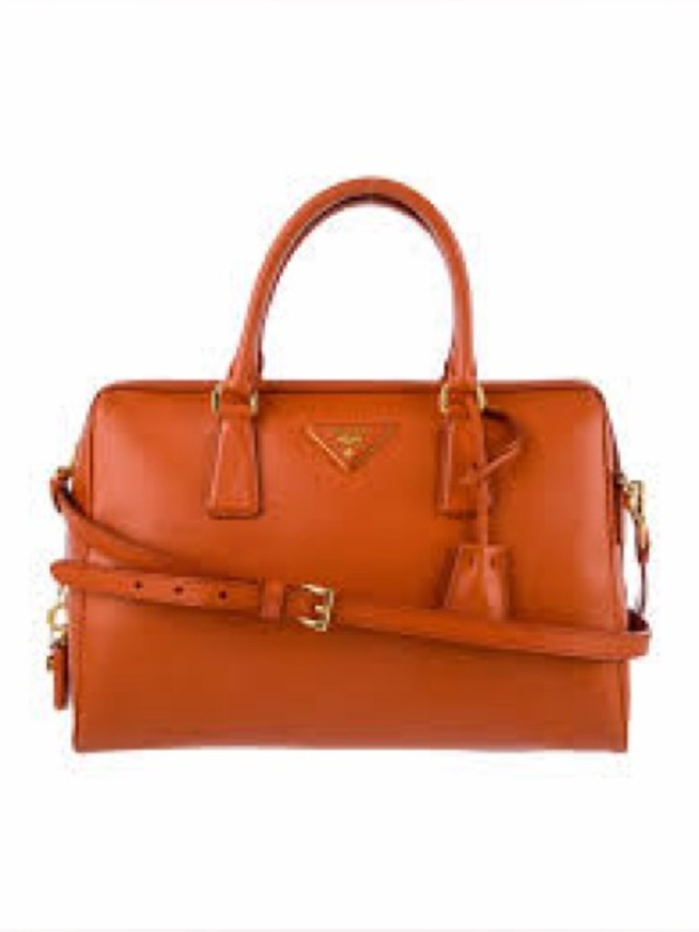 Prada Saffiano Lux Bowler Bag Papaya Orange Leather Top Handle Satchel